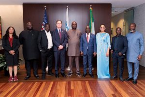 Senator Natasha Akpoti-Uduaghan, Chief Executive Officer of Nigerian Upstream Petroleum Regulatory Commission (NUPRC), Engr. Gbenga Komolafe, Minister of State for Petroleum (Oil), Heineken Lokpobiri, and others during a visit to Chevron Headquarters in San Ramon, California, United States.