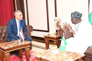 President Bola Tinubu and the Egyptian Ambassador to Nigeria, Mohamed Ahmed