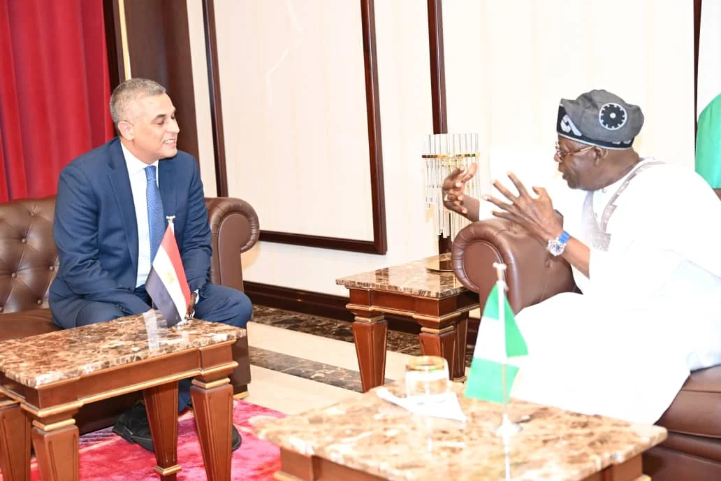 President Bola Tinubu and the Egyptian Ambassador to Nigeria, Mohamed Ahmed