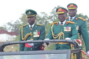 Maj-Gen. Victor Ezugwu during the pulling out parade on Friday at Jaji Military Cantonment, Kaduna State