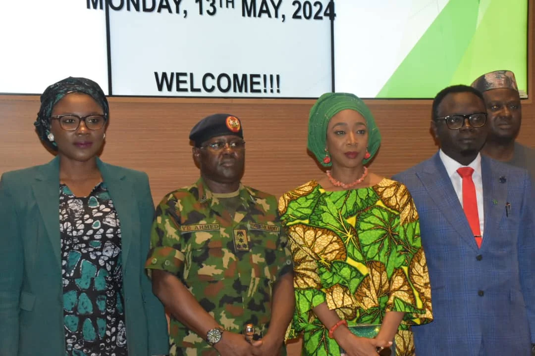 L-R: The Minister of Youth Development, Dr Jamila Ibrahim, D-G NYSC, Brig.-Gen. Yusha’u Ahmed, Mandate Secretary, Women and Children Affairs, FCTA, Mrs Adedayo Benjamins-Laniyi and Minister of State for Youth Development, Mr Ayodele Olawande at the opening ceremony of the maiden meeting of NYSC management with heads of Corps Producing Institutions in Nigeria, on Monday in Abuja.