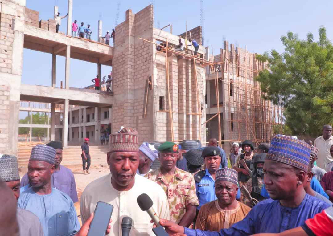 Zulum distributes N250m to 25,000 widows, vulnerable women in Gwoza 3 Governor Zulum addressing newsmen shortly after inspecting the ongoing construction of school of nursing in Gwosa