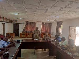 MNJTF's Chief Military Public Information Officer, Lt. Colonel Abubakar Abdullahi, addressing members of Borno NUJ in Maiduguri