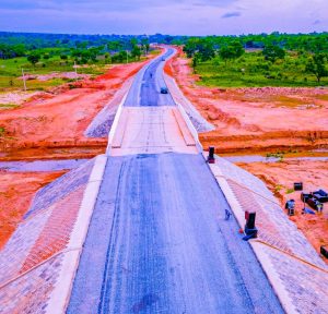 An aerial view of the newly commissioned road.