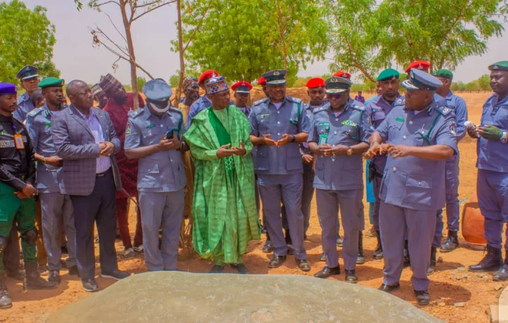 Katsina State Governor, Dikko Radda receiving a delegation from the Nigeria Customs Service, who were on a condolence visit in Katsina 