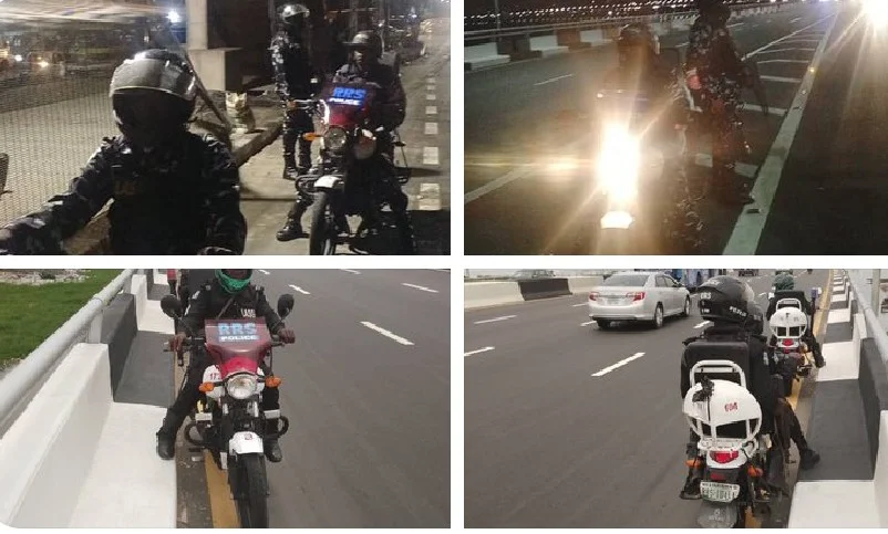 Police operatives patrolling the Third Mainland Bridge in Lagos