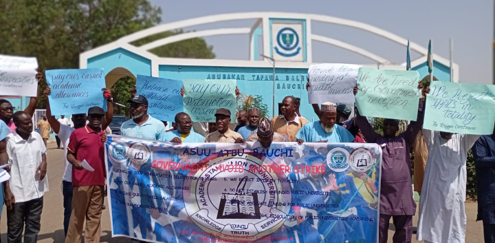 ASUU members during a protest on Tuesday at ATBU, Bauchi