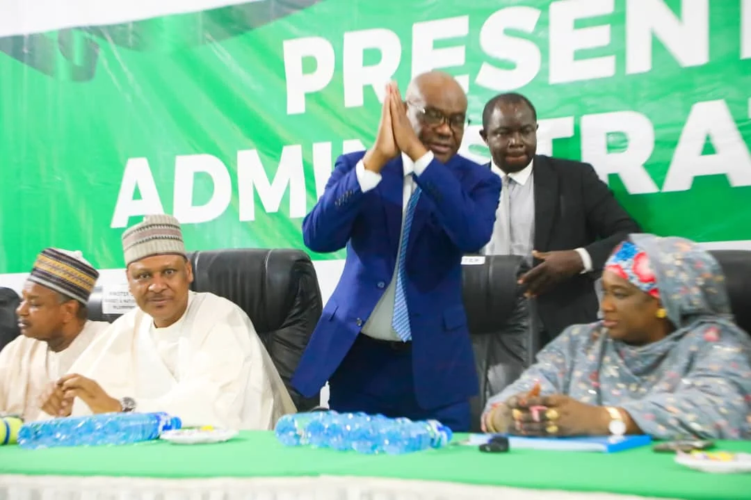 FCT Minister, Nyesom Wike and the FCT Minister of State,Dr. Mariya Mahmoud during a press briefing in Abuja on. Thursday