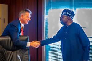 President Bola Tinubu and the President of ExxonMobil Upstream Company, Liam Mallon, during a meeting in Abuja