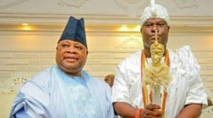 Osun State Governor, Ademola Adeleke during a courtesy visit to the Ooni of Ife, Oba Adeyeye Ogunwusi, Ojaja, in Ile-Ife on Tuesday.