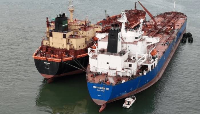 The intercepted MT Prestigious vessels, allegedly used for crude oil theft in the Niger Delta