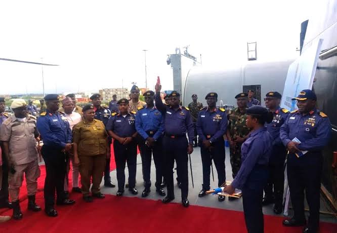 Nigeria’s Chief of Naval Staff, Vice Adm. Emmanual Ogalla, addressing newsmen on Friday during the flag-off of exercise ‘Obangame Express 2024,’ in Onne, Rivers.