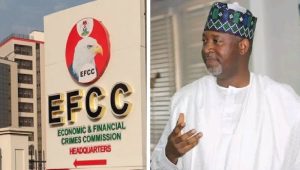 EFCC logo and the former Minister of Aviation, Hadi Sirika