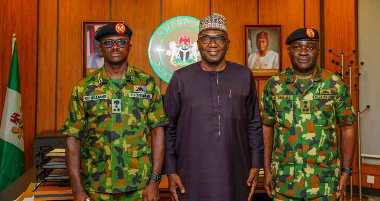 outgoing Commander 22 Armoured Brigade Brigadier General Adebayo Babalola during a courtesy visit to Government House