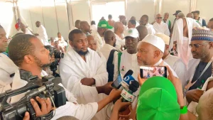 Executive Chairman.of NAHCON, Malam Jalal Arabi, addressing newsmen shortly after a Special National Prayer Session held at the plain of Arafat in Mina, Saudi Arabia, on Saturday.