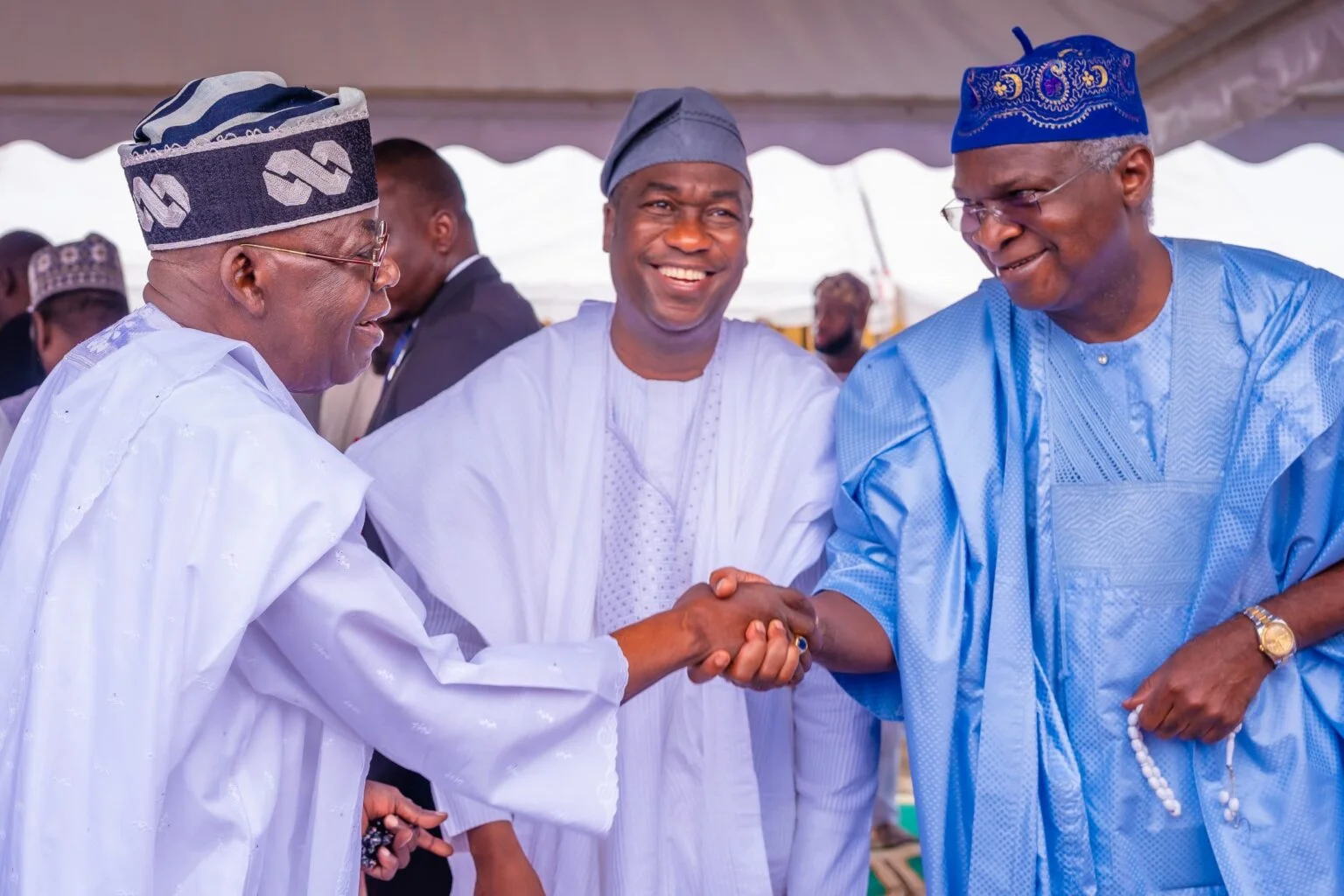 President Bola Tinubu greets former Lagos State Governor, Babatunde Fashola
