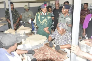 The NDA Commmandant at  the DICON Ordnance Factory in Kakuri Kaduna on Friday.