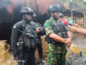 Commanding Officer, FOB FORMOSO, Capt. Ifeanyichukwu Mabeokwu, speaking with newsmen during the operation on Thursday.