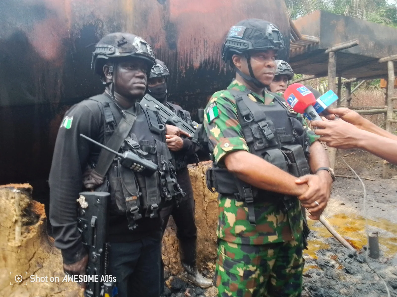 Commanding Officer, FOB FORMOSO, Capt. Ifeanyichukwu Mabeokwu, speaking with newsmen during the operation on Thursday.