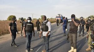 Security operatives patrolling on Kaduna-Abuja road