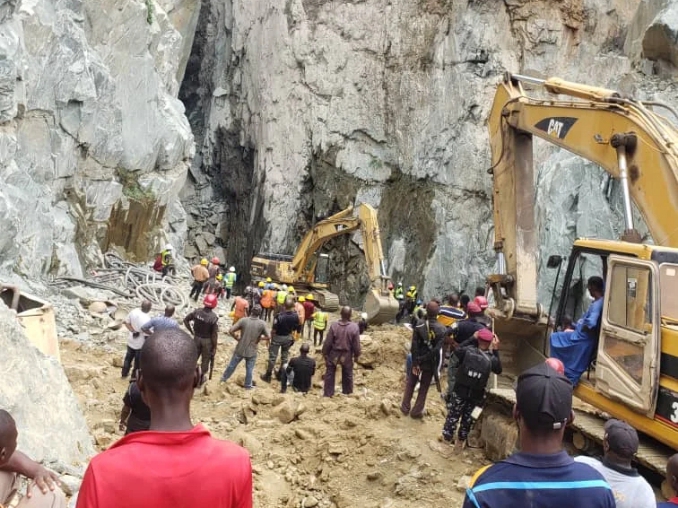 Ongoing rescue mission by the Federal Government and a mining company, African Minerals and Logistics Ltd. at a collapsed mining site owned by the company in Galadima Kogo , Shiroro LGA of Niger state on Tuesday.