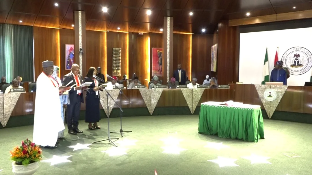 Some of the newly sworn in permanent secretaries taking the oath of office administered by President Bola Tinubu on Wednesday in Abuja