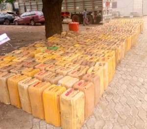 Cross section of seized Premium Motor Spirit (PMS) by Nigeria Customs Service in Sokoto State