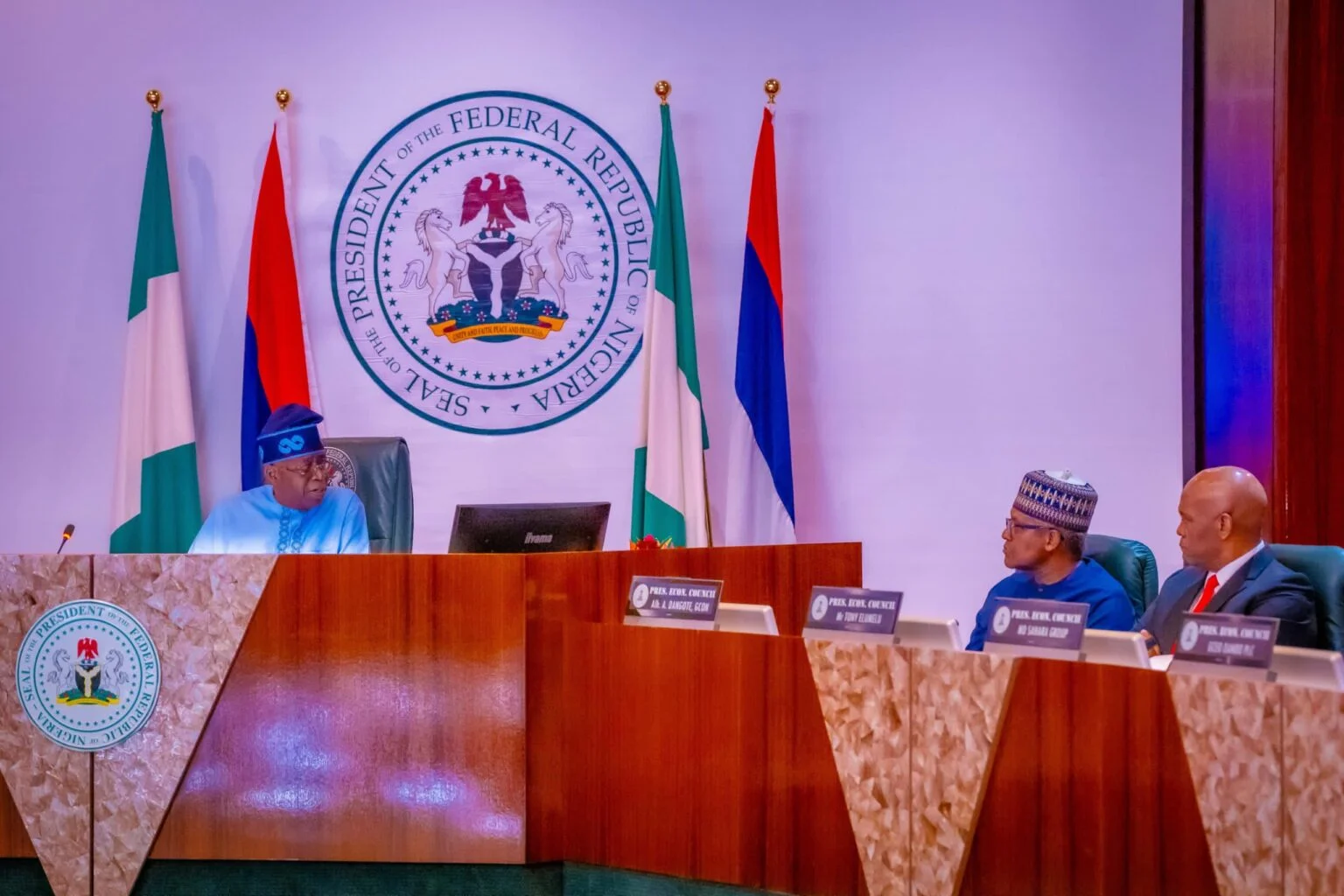 President Bola Tinubu and members of the Presidential Economic Coordination Council at the inauguration of the Council at the Presidential Villa on Thursday in Abuja