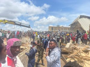 Ongoing rescue mission at the scene of the collapsed school building (Saint Academy Jos)