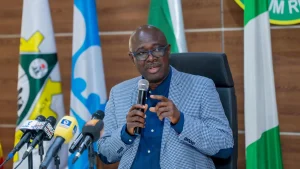 Sen. Heineken Lokpobiri, Minister of State Petroleum Resources (Oil), briefing newsmen on Friday in Abuja.