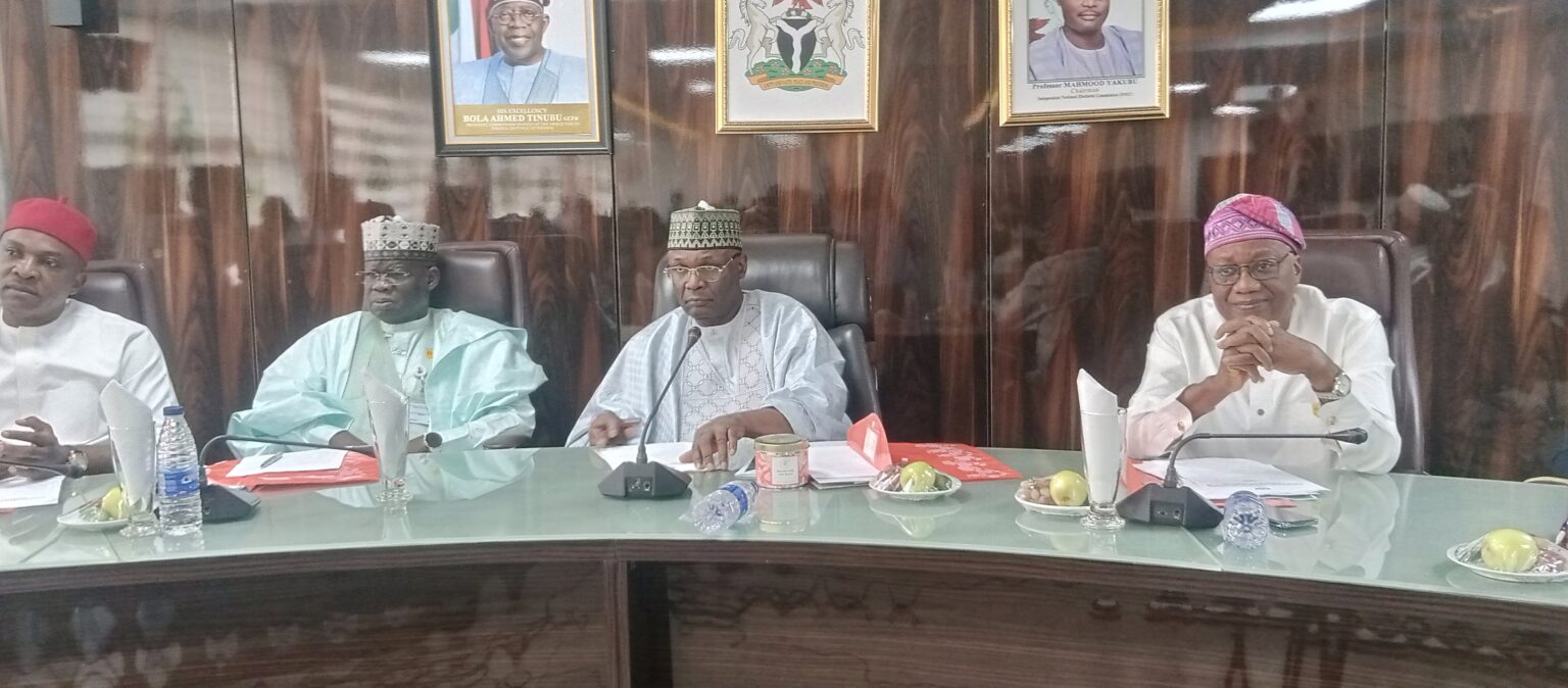 INEC Chairman, Mahmood Yakubu in a meeting with political leaders in Abuja