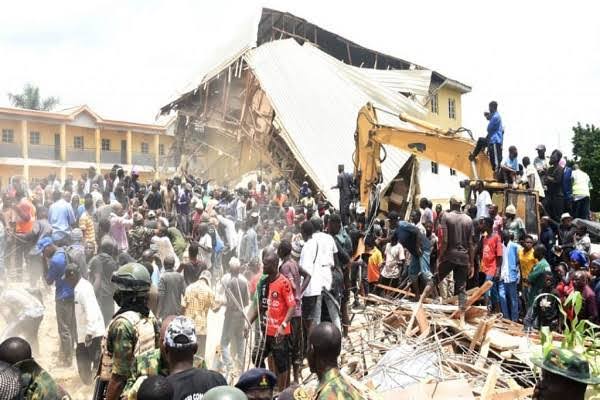 Scene of the collapsed school building in Jos