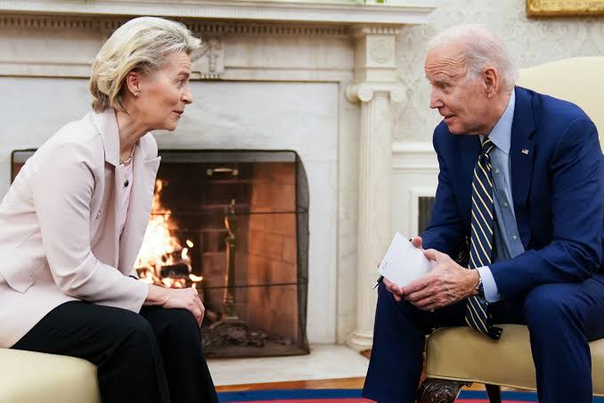Newly re-elected European Commission President Ursula von der Leyen and U.S. President Joe Biden