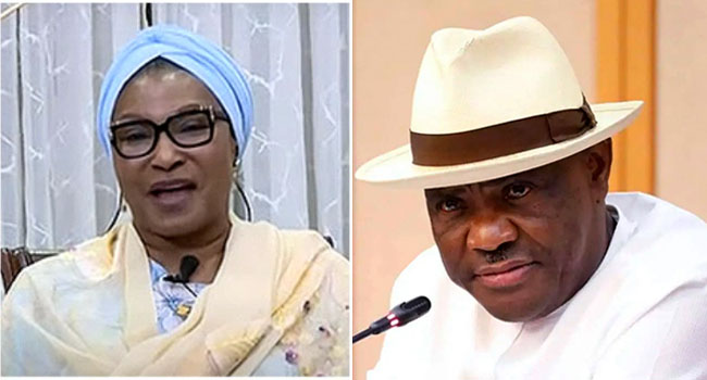 COMBO: Senator Ireti Kingibe (L) and FCT Minister Nyesom Wike (R)