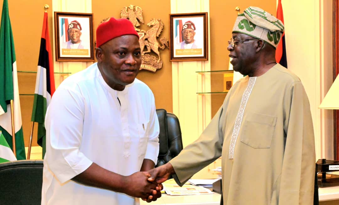 President Bola Tinubu and Mr Innocent Chukwuma, Managing Director and Chief Executive Officer of Innoson Vehicle Manufacturing Company Ltd. on Thursday at the presidential Villa, Abuja