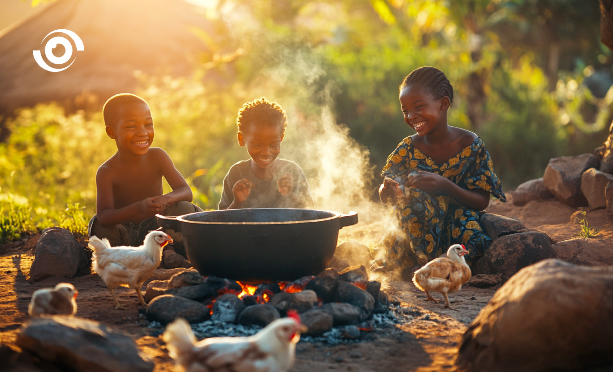 Chidren around cooking fire