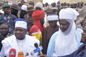 Acting Governor of Niger State, Mr Yakubu Garba, addressing newsmen shortly after the 3-days Fidda’u prayer for 13 people killed by bandits in Shiroro LGA of the state.