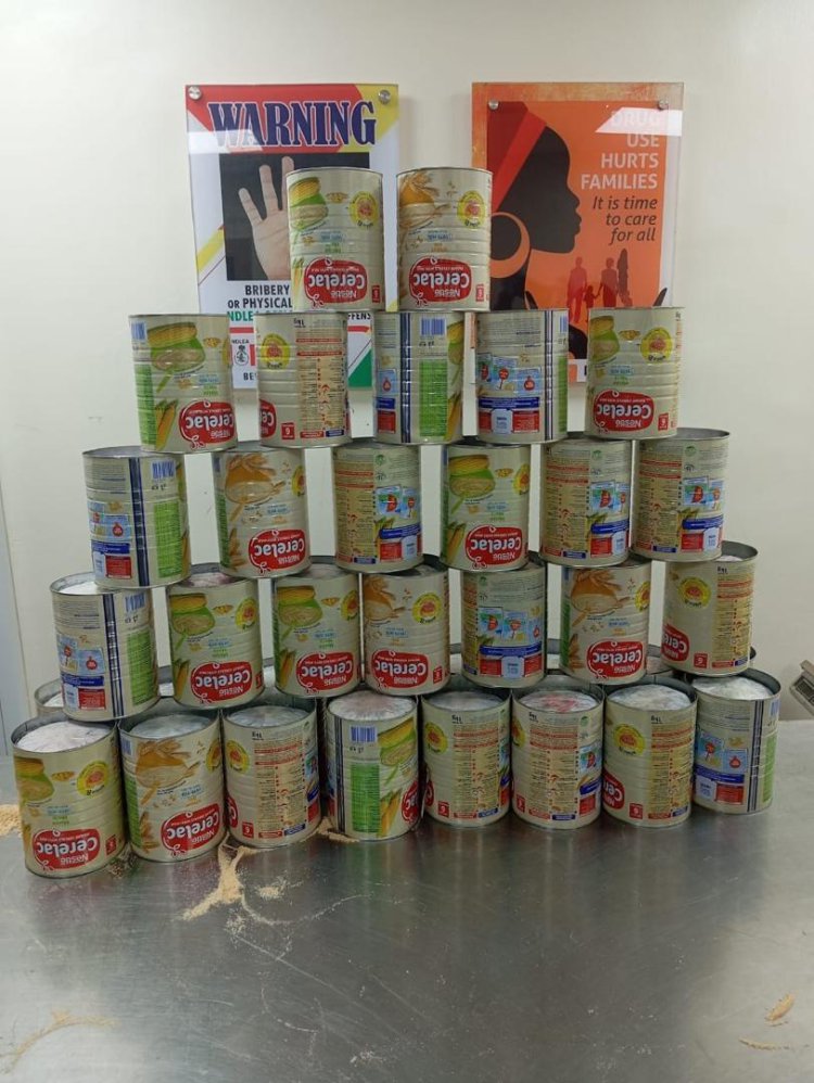 NDLEA intercepts multiple drug consignments in baby food tins, cloths going to US, UK 2 36 parcels of a strong strain of cannabis concealed in six cartons of tins of branded Nestle Cerelac baby food