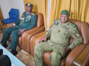 Nigerian Chief of Defence Staff (CDS), Gen. Christopher Musa, in a meeting with the Nigerien Chief of Defence Staff, Gen. Mousa Barmo.