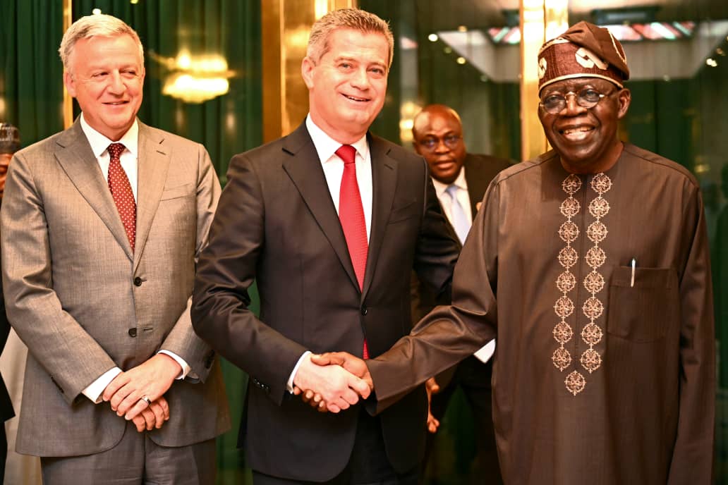 President Bola Tinubu receives Chief Executive Officer of Coca-Cola Hellenic Bottling Company, Mr Zoran Bogdanovic and President, Coca-Cola Company, Mr John Murphy, at Presidential Villa Abuja on Thursday