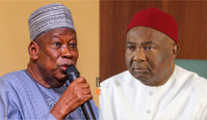 APC National Chairman Abdullahi Ganduje and Governor Hope Uzodimma