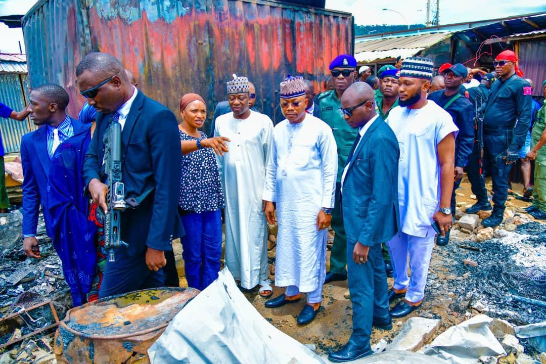 Governor Ododo at the scene the fire outbreak