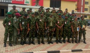 Minister of State for Defence, Dr Bello Matawalle led the Chief of Defense Staff (CDS), Gen. Christopher Musa and other high ranking military officers on a courtesy visit to Gov. Ahmad Aliyu, on Tuesday in Sokoto.