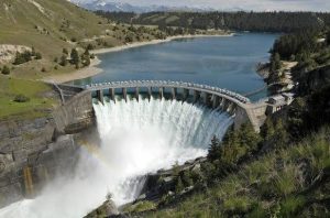 Water flowing from a dam