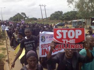 A group of Christians protesting against incessant killings in Nigeria