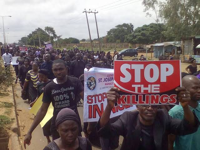 A group of Christians protesting against incessant killings in Nigeria