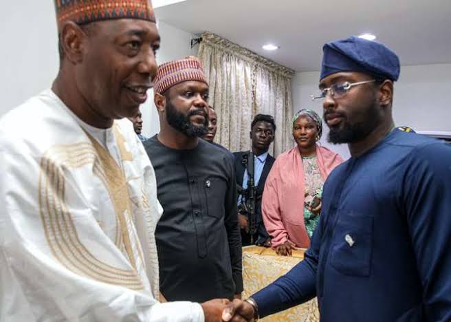 Seyi Tinubu and Yinka Tinubu during a sympathy visit to Gov. Babagana Zulum, on Friday in Maiduguri.