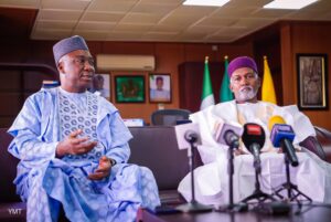 (R-L): Amb. Yusuf Tuggar, Minister of Foreign Affairs with NFF President Ibrahim Gusau(NAN)