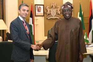 President Bola Tinubu receiving Mr Ramesh Kasangra, NIPCO’s director, at the State House on Tuesday