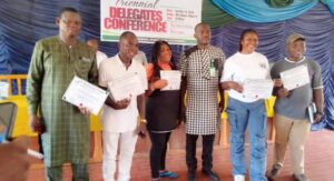 Benue SWAN chairman, Ms Hembadoon Orsar (middle) and other elected officials